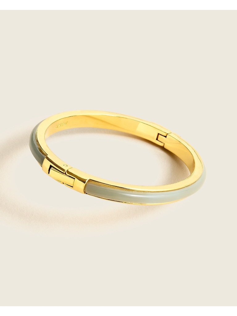 J. Crew Green Grey Acetate Inlay Gold Tone Hinged Bangle Bracelet 2-3/8" X 2-1/6